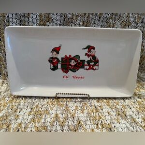 Kringles Kitchen Christmas Elf TREATS Rectangle Plate 13”x7” Cookie/snack Tray
